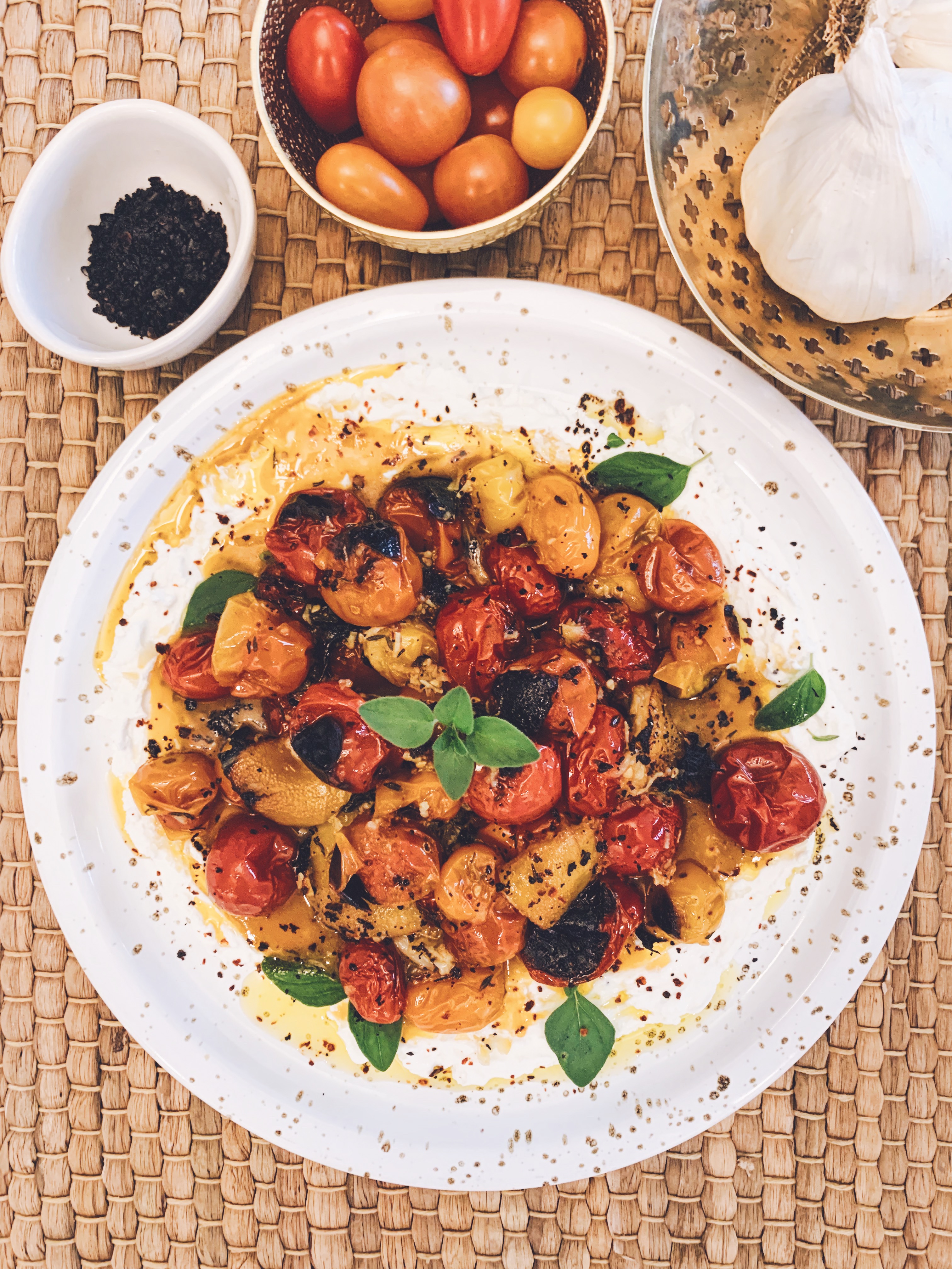 Charred Cherry Tomatoes with Labneh